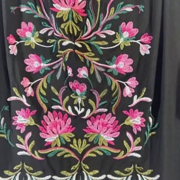 INC off shoulder boho black Whimsigoth Floral Embroider floral Bellsleeve M - Picture 3 of 6
